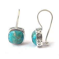 Turquoise 12x12mm cushion silver ethnic earring